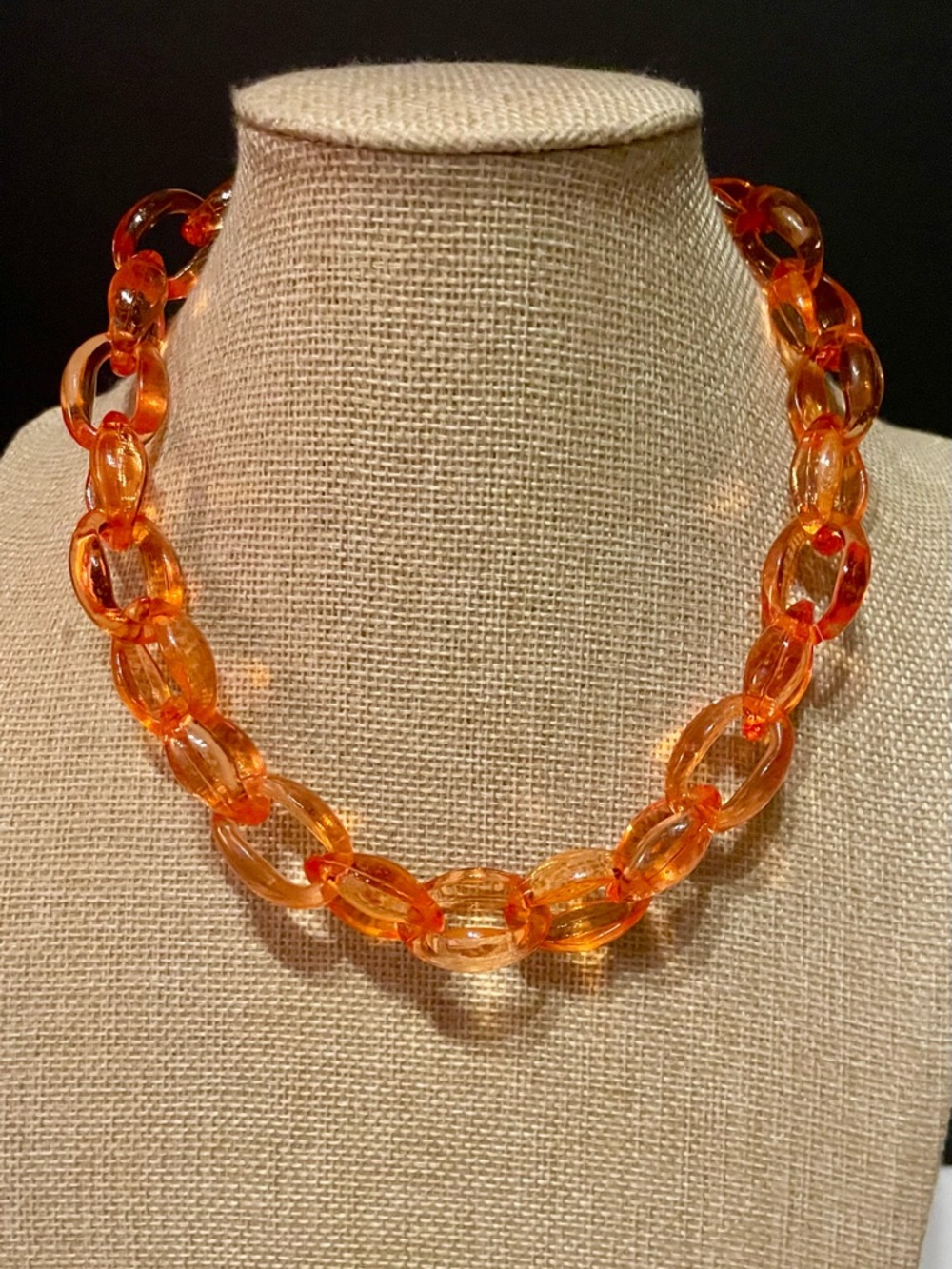 Chunky, Glassy Orange Acrylic Link Necklace